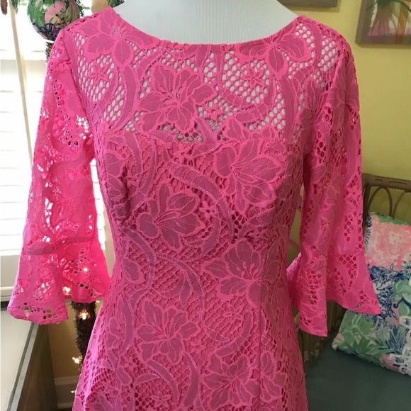 Lilly Pulitzer NWT Allyson Dress Pink Tropics Floral Lace $278 Size 0,2 - Picture 5 of 13